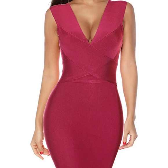MEILUN BANDAGE STRECH WINE DRESS - Picture 2 of 11